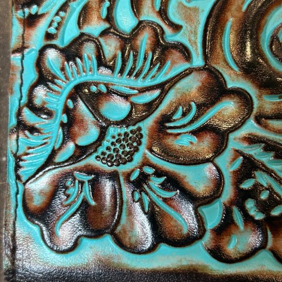 Patricia Nash CAUCHY Wallet Italian Tooled Turquoise Leather - Picture 6 of 10